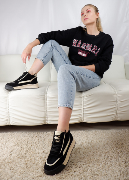 Кроссовки женские зимние <P79-1Z ч+беж/з+к>