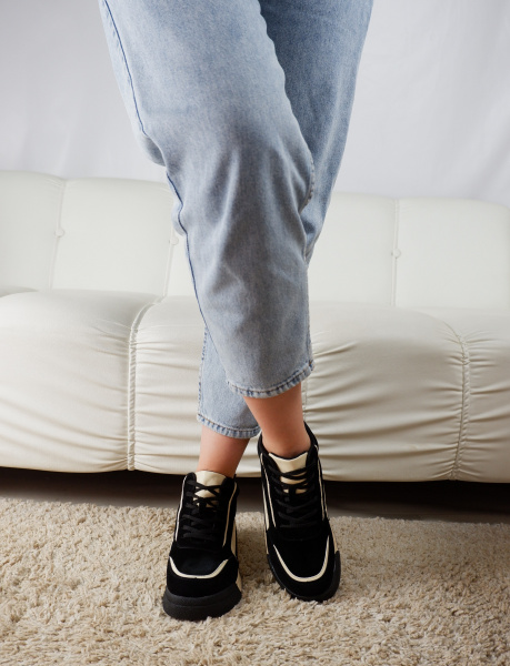 Кроссовки женские зимние <P79-1Z ч+беж/з+к>