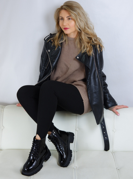 Ботинки женские демис <32R6-26-501B ч/нат лак к>