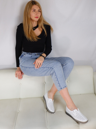 Слипоны женские лето <PDA185-1 бел/к>