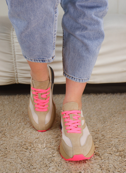 Кроссовки женские лето <PDJ82-1 беж+роз/з+т>