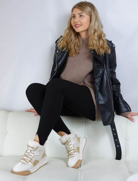 Кроссовки женские зимние <32W21-25-113Z беж/к+т>