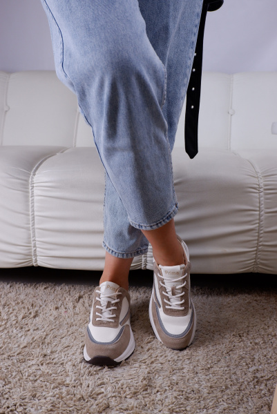 Кроссовки женские <HLN2368= беж+бел/з+к>