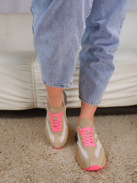 Кроссовки женские <S912-1C беж+роз/з+т>