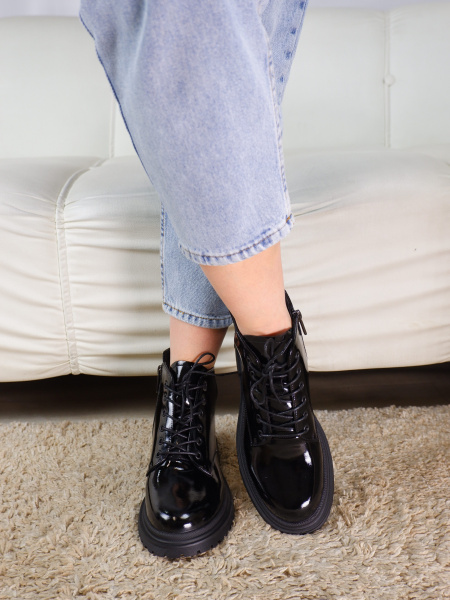 Ботинки женские демис <JM129-021 ч/нат лак к>