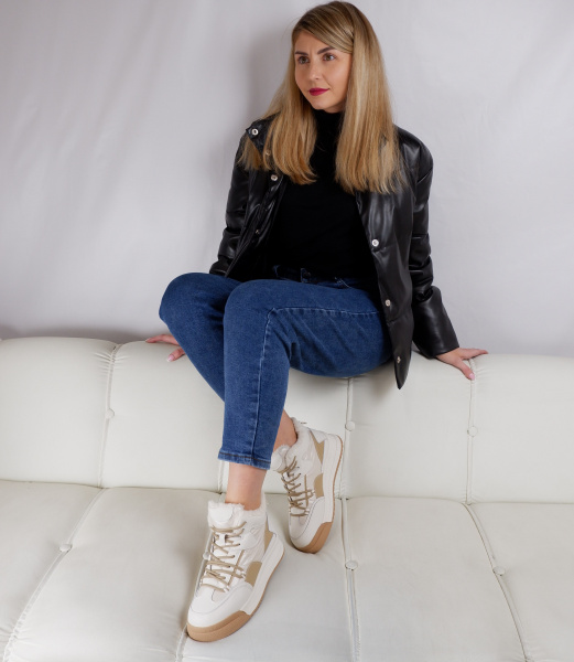 Кроссовки женские демис <JE375-011 беж+кор/к+т>