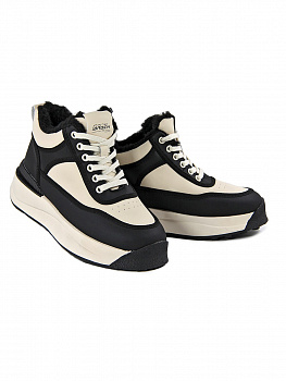 Кроссовки женские зимние <T182-011 чер+беж/к>