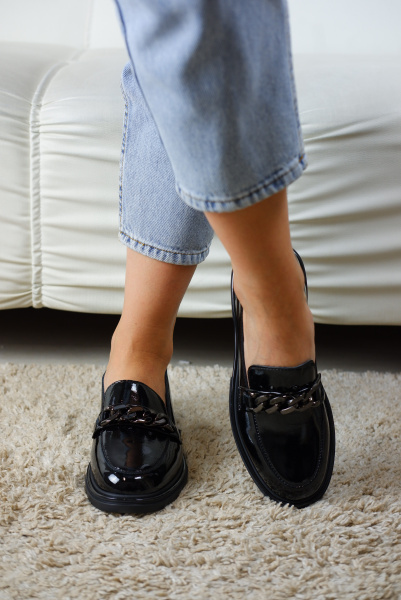 Лоферы женские <NU392-011= ч/нат лак к>