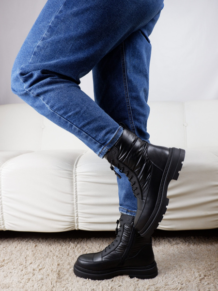 Дутыши женские зимние <NU497-011 чер/тек+эко>