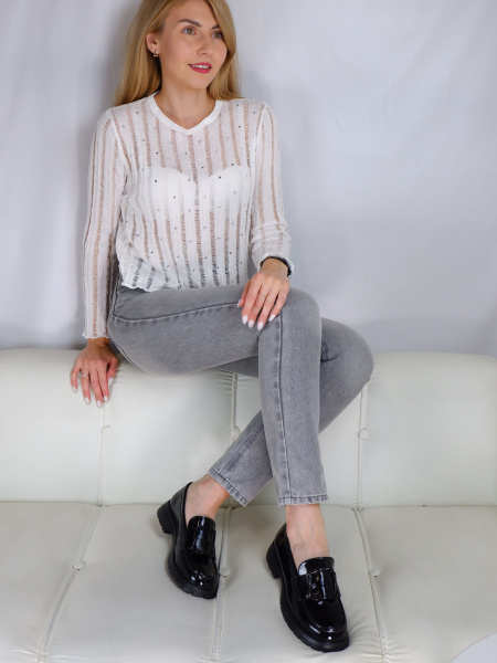 Лоферы женские <RH158-011 ч/нат лак к>