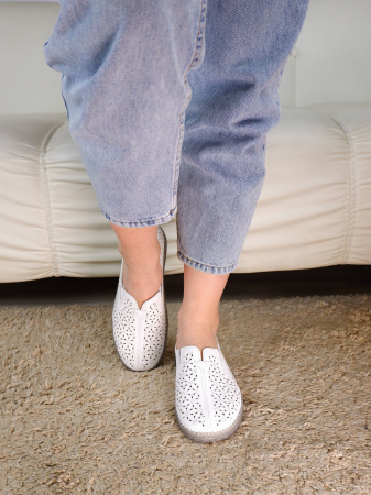 Слипоны женские лето <PDA185-1 бел/к>