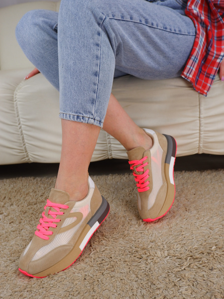 Кроссовки женские лето <PDJ82-1 беж+роз/з+т>