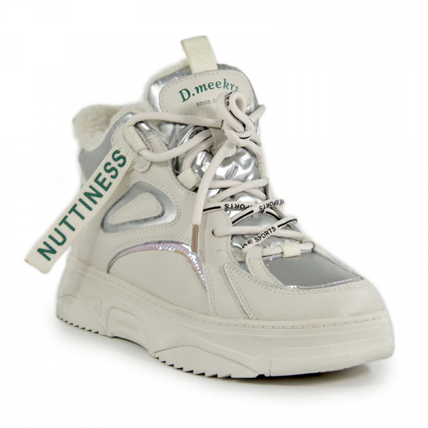 Кеды женские демис <T0252-6D= сере+беж/эко к>