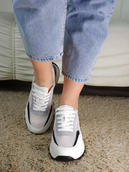 Кроссовки женские лето <523-22001-5 бел/к+з+т>