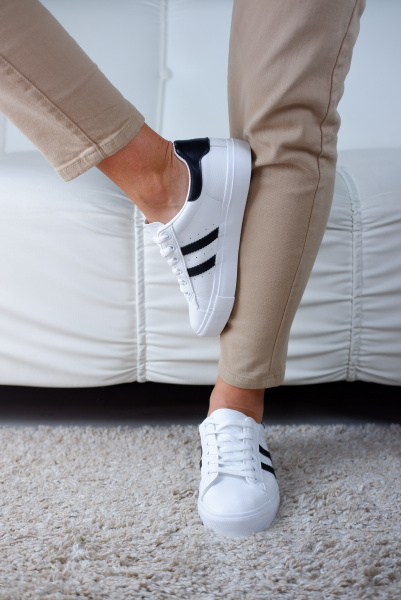 Кеды женские лето <6601= белый+черный/эко к>