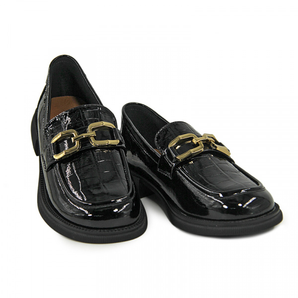 Лоферы женские <22W7-33-501=чер/нат лак к>