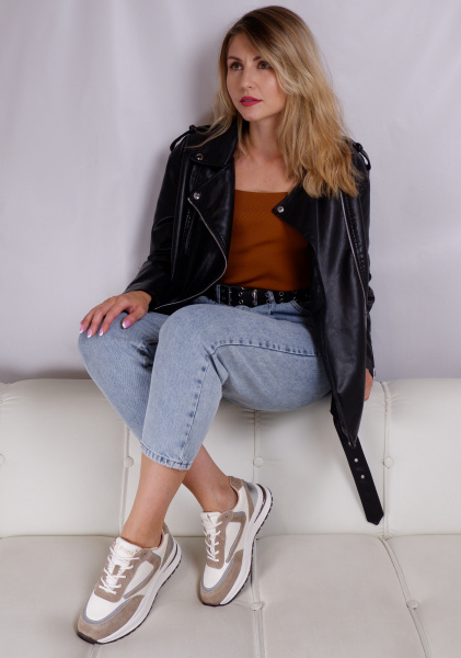 Кроссовки женские <HLN2368= беж+бел/з+к>