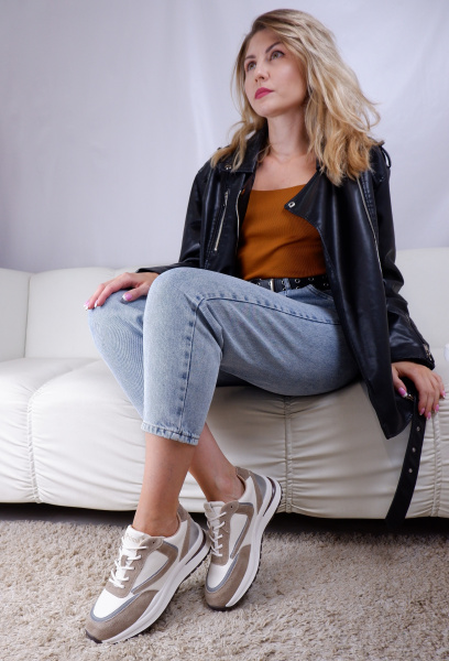 Кроссовки женские <HLN2368= беж+бел/з+к>